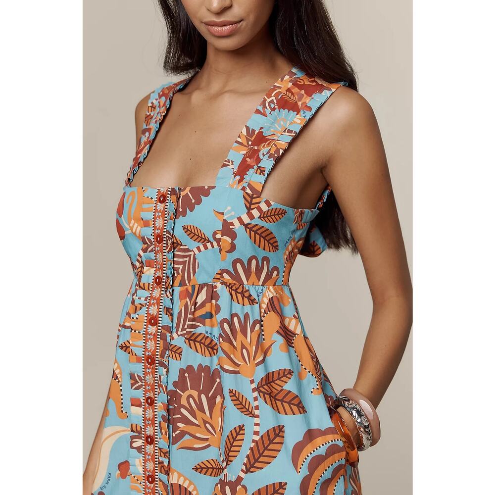 NWT Farm Rio x Anthropologie Square-Neck Midi Dress $285 LARGE Blue - Picture 2 of 4